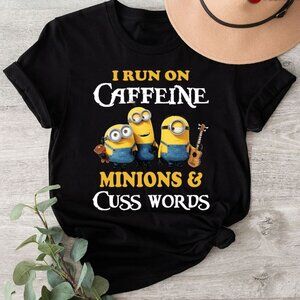 Minions T-Shirt I Run On Caffeine And Cuss Words Funny Meme Graphic 92